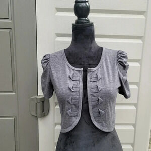 Luscious Los Angeles Charcoal Gray Short Rutched Sleeve Shrug Bolero Sz S